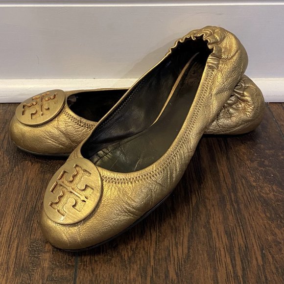 Tory Burch Shoes - Tory Burch Gold Reva Ballerina Flats